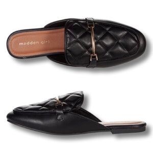 Madden‎ Girl Tepid Slip On Shoe Quilted Black Leather Mule Slides Career Casual